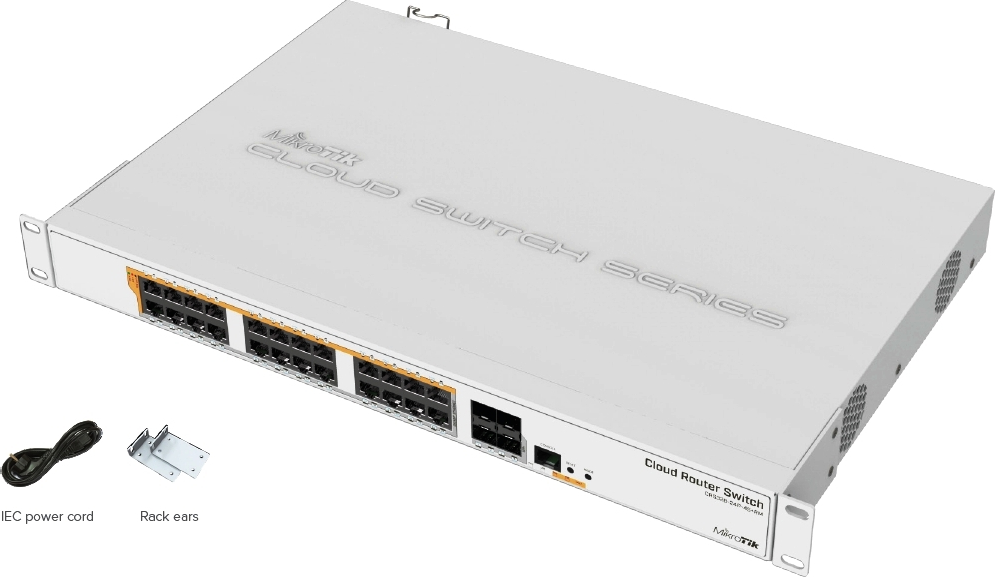 MikroTik Cloud Router Switch CRS328-24P-4S+RM, 800MHz CPU,512MB RAM, 24xLAN, 4xSFP+ slot, vrátane. L5