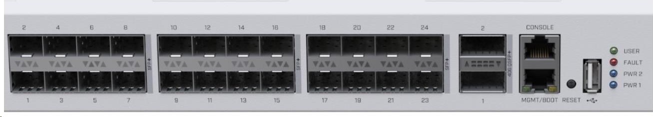 MikroTik Cloud Router Switch CRS326-24S+2Q+RM, 650MHz CPU, 64MB, 1x10/100, 24x10G, 2x40G, USB vrátane. L5