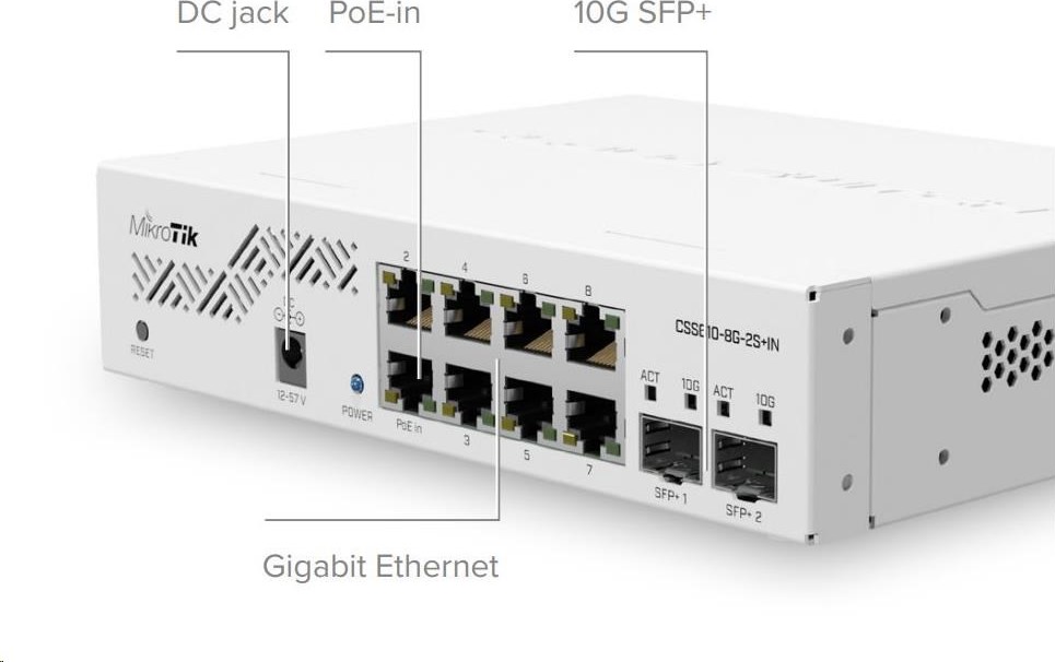 MikroTik Cloud Smart Switch CSS610-8G-2S+IN, 8 gigabitov.porty, PoE-In, 2xSFP+, SwOS