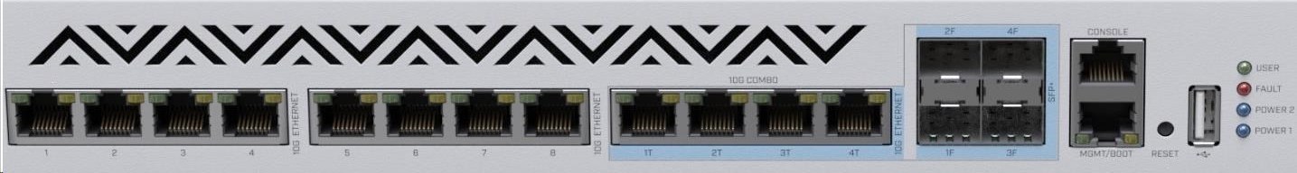 MikroTik Cloud Router Switch CRS312-4C+8XG-RM, 650MHz CPU, 64MB, 1xGLAN, 8x10G, 4x10G Combo, slot, vrátane. L5