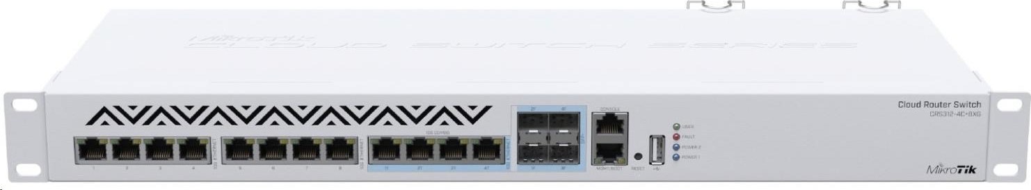 MikroTik Cloud Router Switch CRS312-4C+8XG-RM, 650MHz CPU, 64MB, 1xGLAN, 8x10G, 4x10G Combo, slot, vrátane. L5