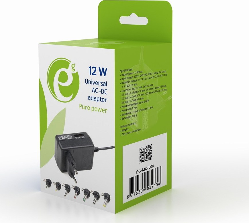 GEMBIRD Univerzálny AC-DC adaptér EG-MC-008, 12 W, 7 konektorov