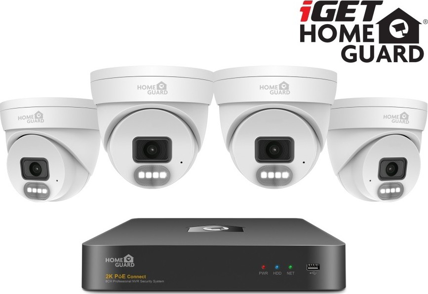 iGET HOMEGUARD HGNVK84804 - kamerový PoE set 2K NVR 8CH + 4x venkovní kamera se zvukem