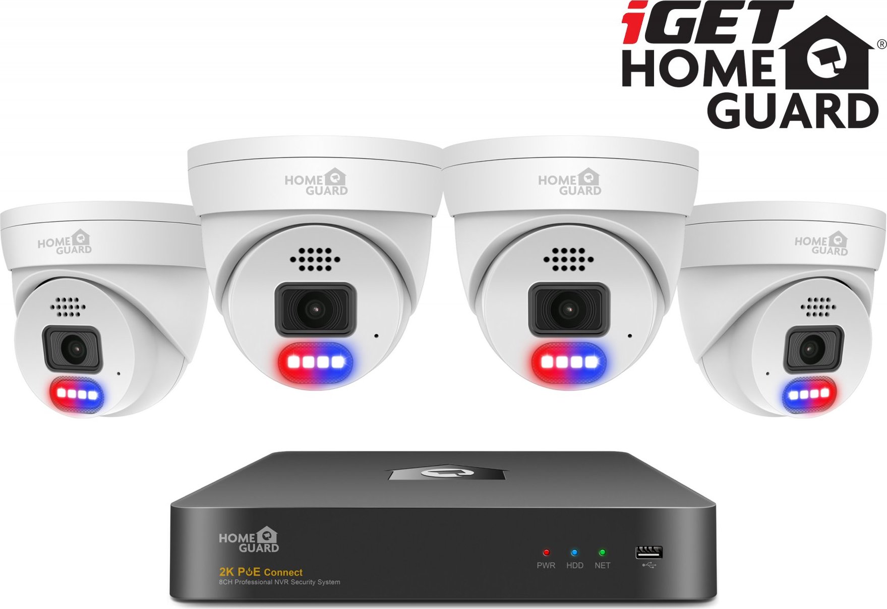 iGET HOMEGUARD HGNVK84804 - kamerový PoE set 2K NVR 8CH + 4x venkovní kamera se zvukem
