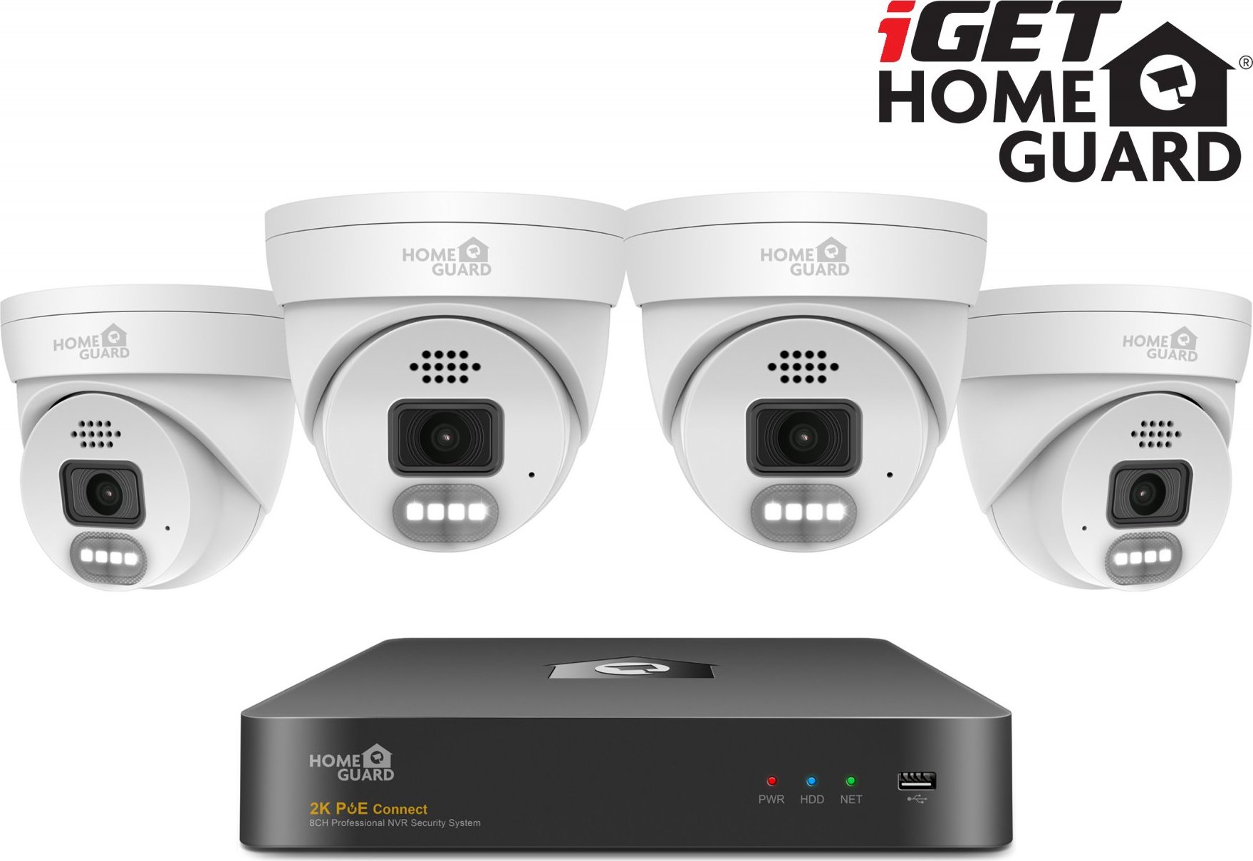 iGET HOMEGUARD HGNVK84804 - kamerový PoE set 2K NVR 8CH + 4x venkovní kamera se zvukem