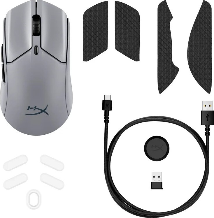 HyperX Pulsefire Haste 2 Pro/Herní/Optická/Pro praváky/26 000 DPI/USB+BT/Šedá