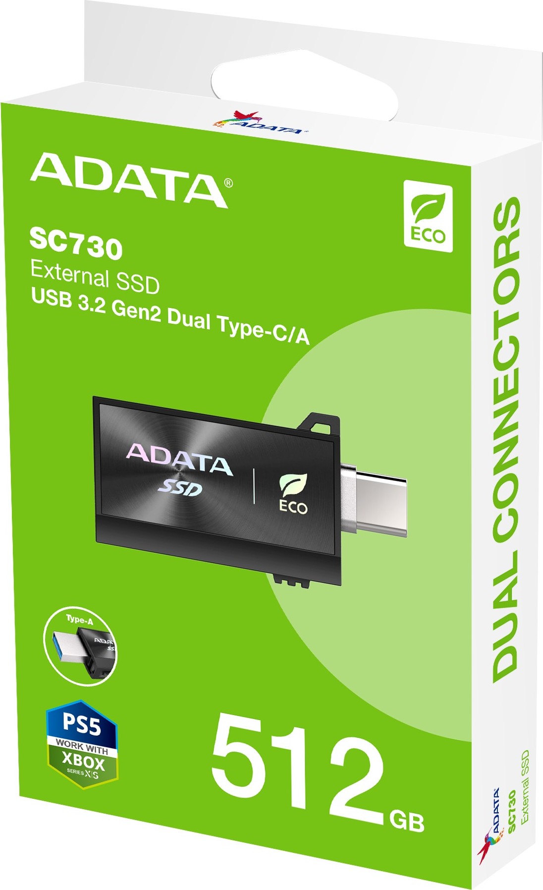 A-Data ADATA Externí SSD SC730 512GB, USB-C/A, USB 3.2 Gen2, černá
