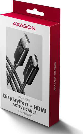 AXAGON RVD-HI20C2, DisplayPort -> HDMI 2.0b redukcia / kábel 1.8m, 4K/60Hz