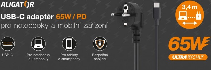 Aligator Power Delivery 65W USB-C adaptér