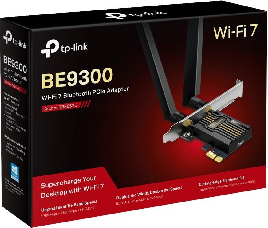 TP-Link Archer TBE552E WiFi7 PCIe adapter (BE9300,2,4GHz/5GHz/6GHz,Bluetooth5.4)