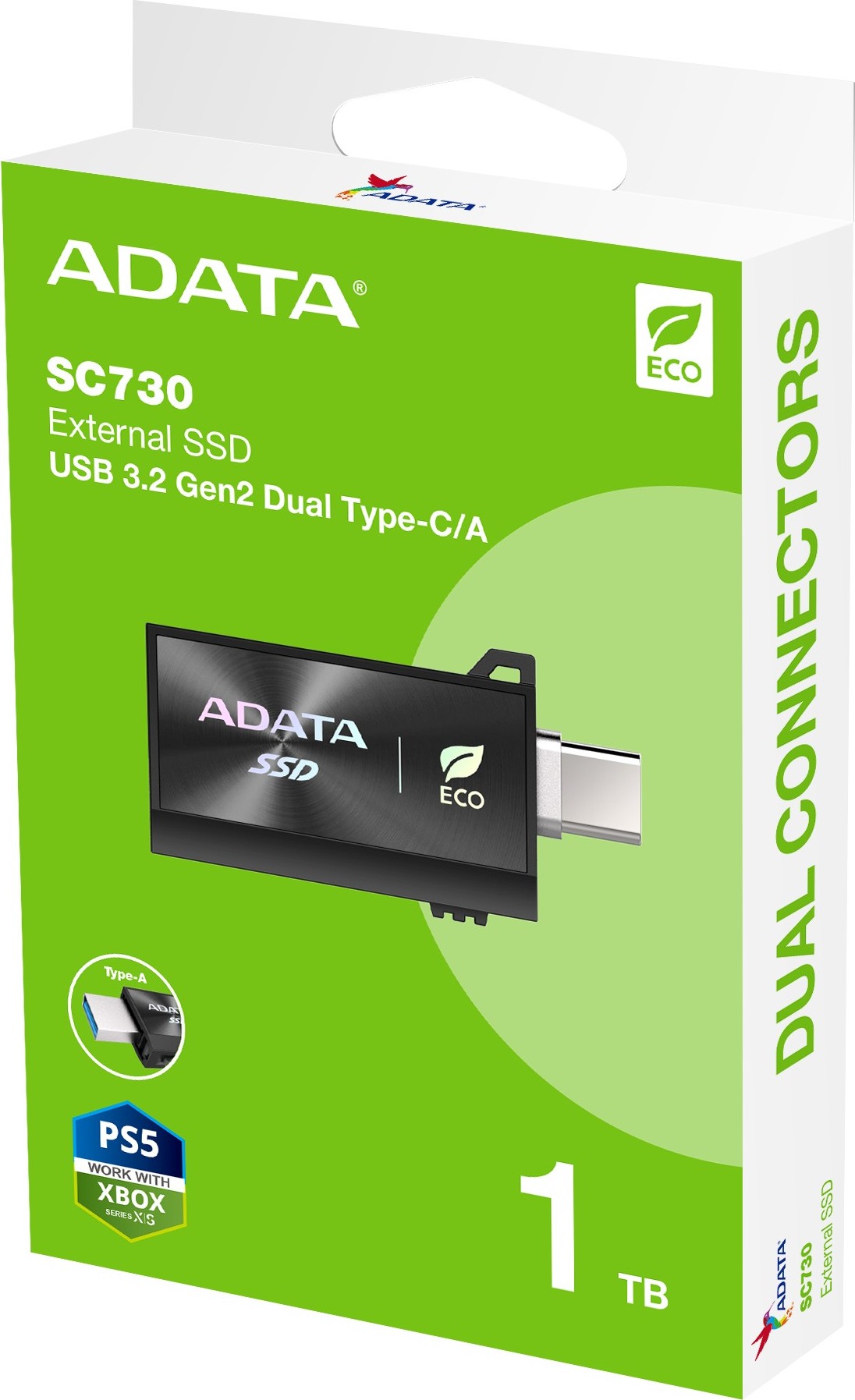 A-Data ADATA Externí SSD SC730 1TB, USB-C/A, USB 3.2 Gen2, černá