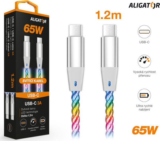 ALIGATOR Datový kabel LIGHT 3A, 65W USB-C/USB-C 1,2m