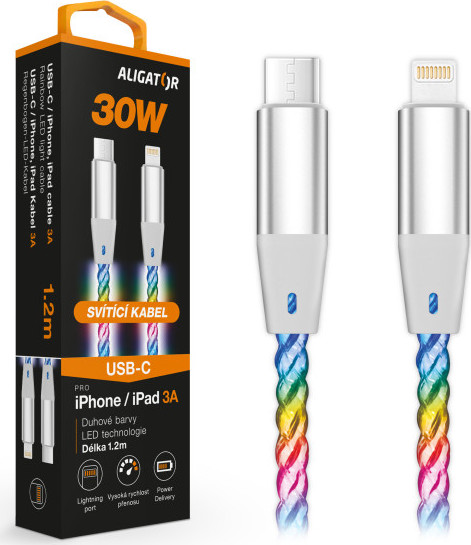 ALIGATOR Datový kabel LIGHT 3A, 30W USB-C/Lightning 1,2m