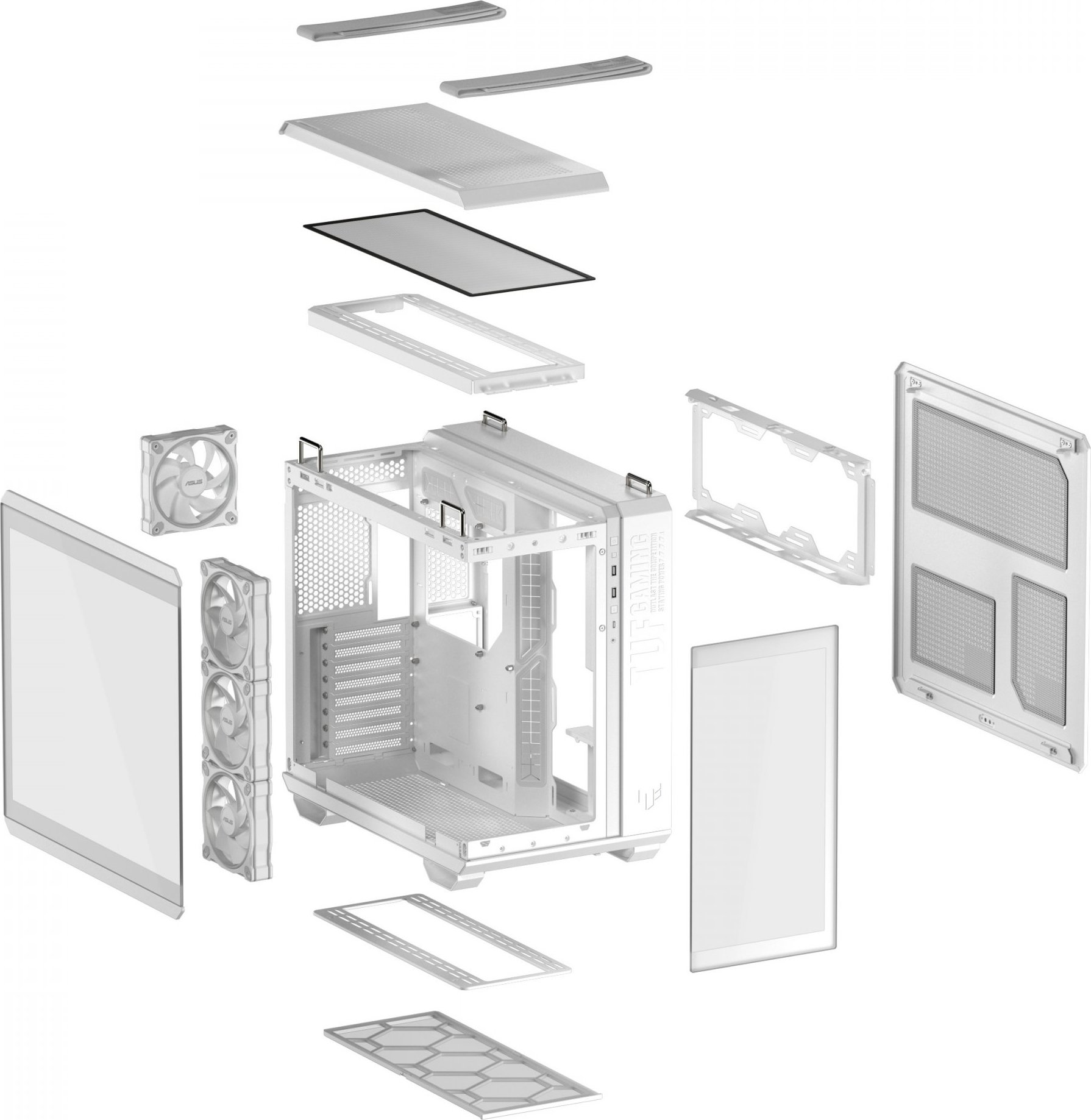 ASUS case TUF GAMING GT502 HORIZON, Mid Tower, průhledná bočnice, 4x 120mm ARGB Fan, bílá