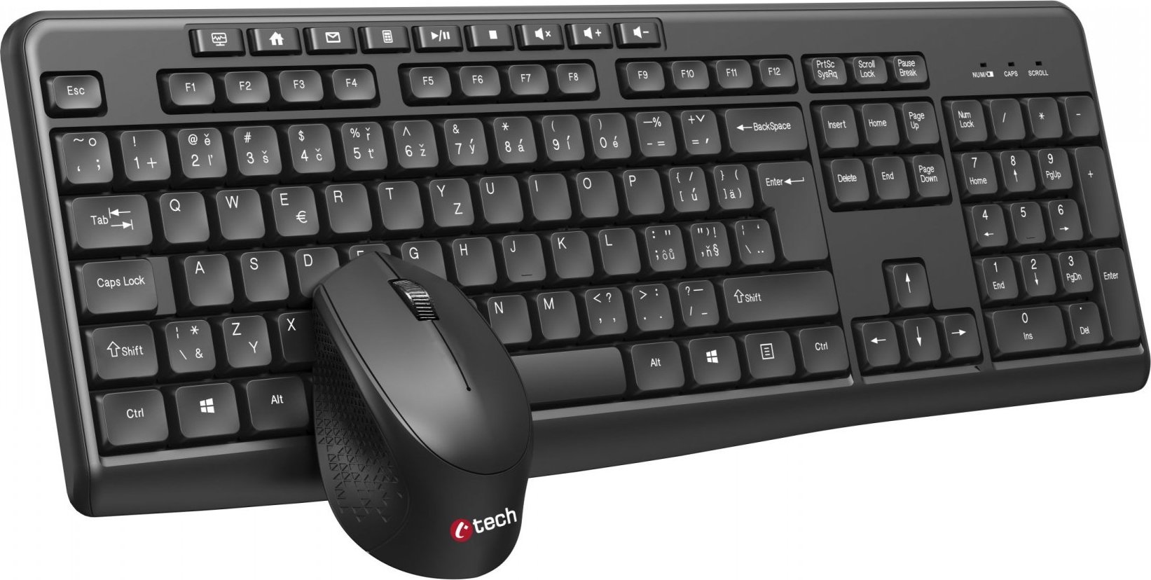 C-TECH klávesnice s myší WLKMC-04, Bezdrátový set 2.4GHz, CZ, Černá