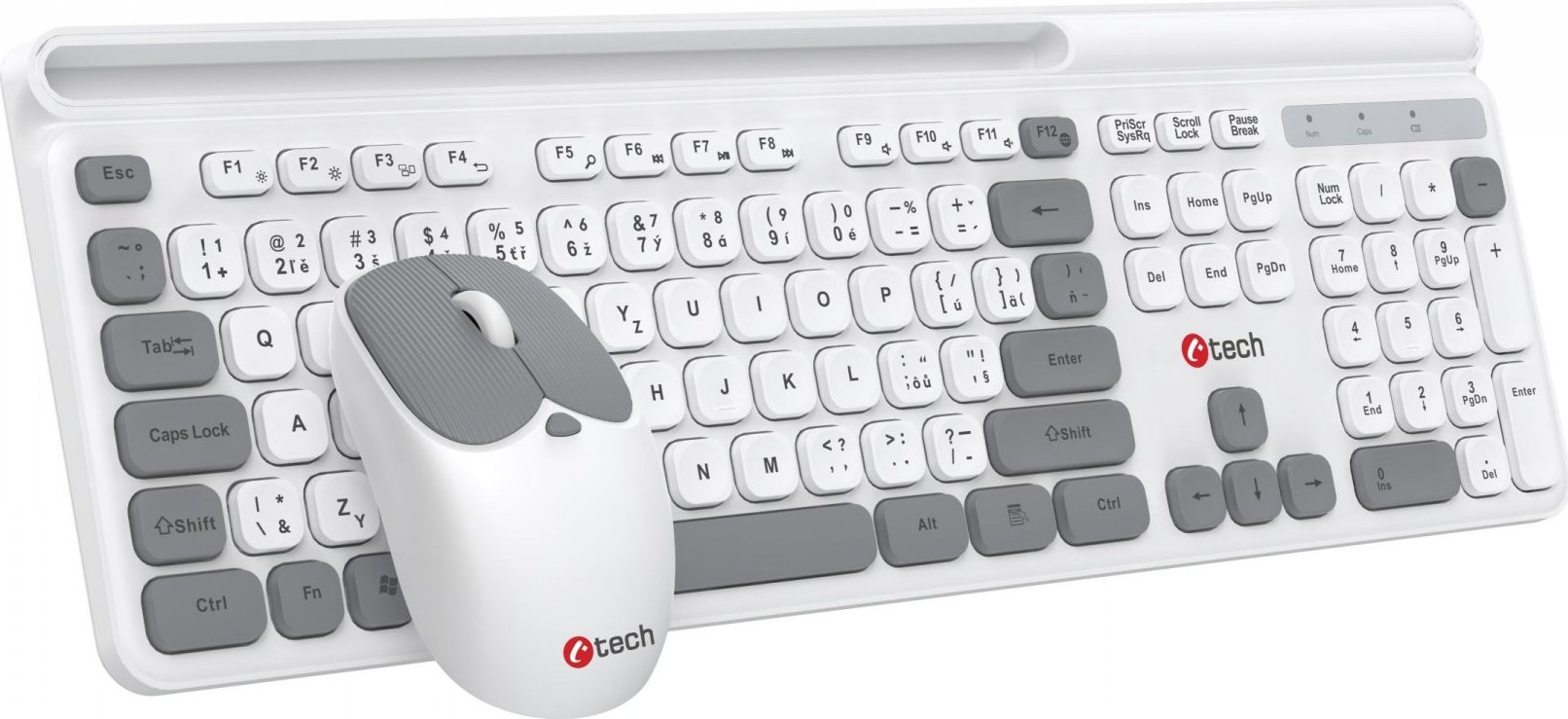 C-TECH klávesnice s myší WLKMC-05W, Bezdrátový set 2.4GHz, CZ, Bílá