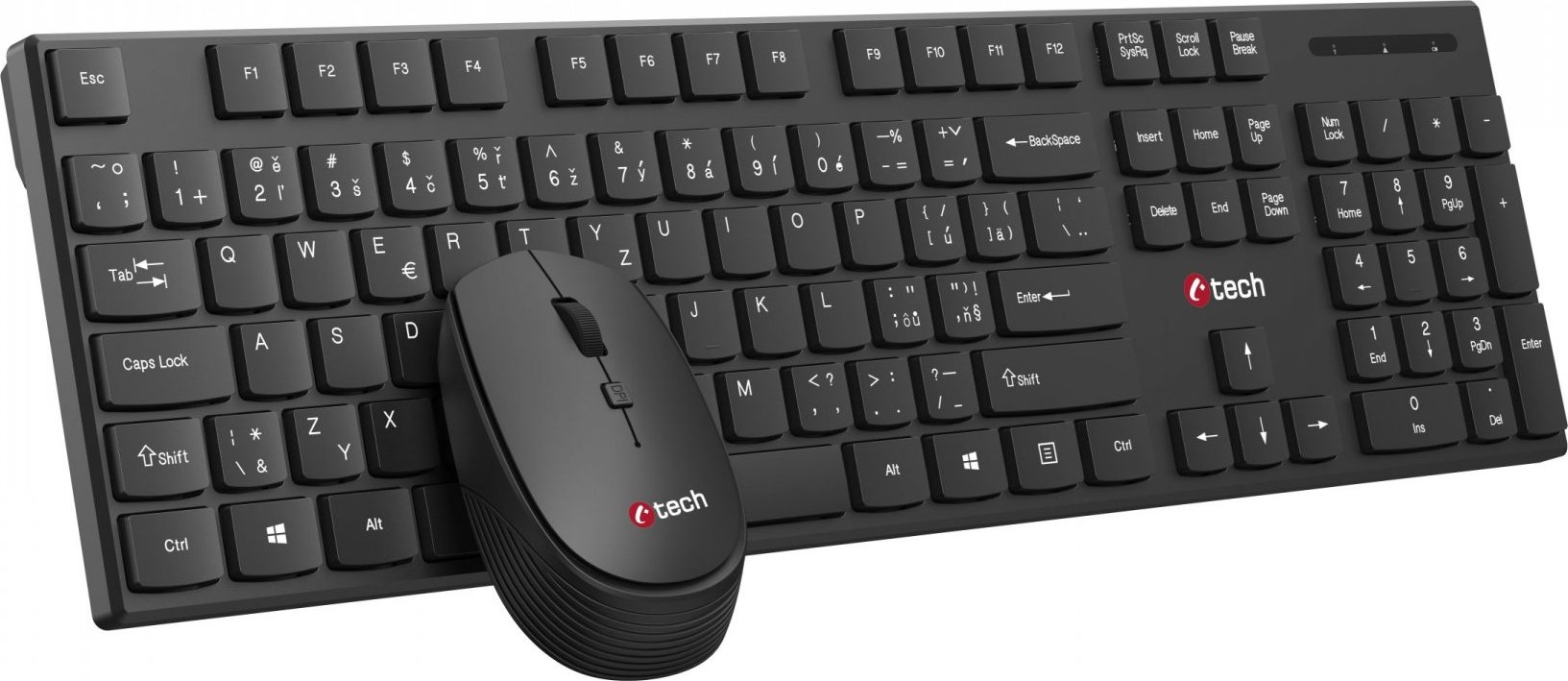 C-TECH klávesnice s myší WLKMC-03, Bezdrátový set 2.4GHz, CZ, Černá