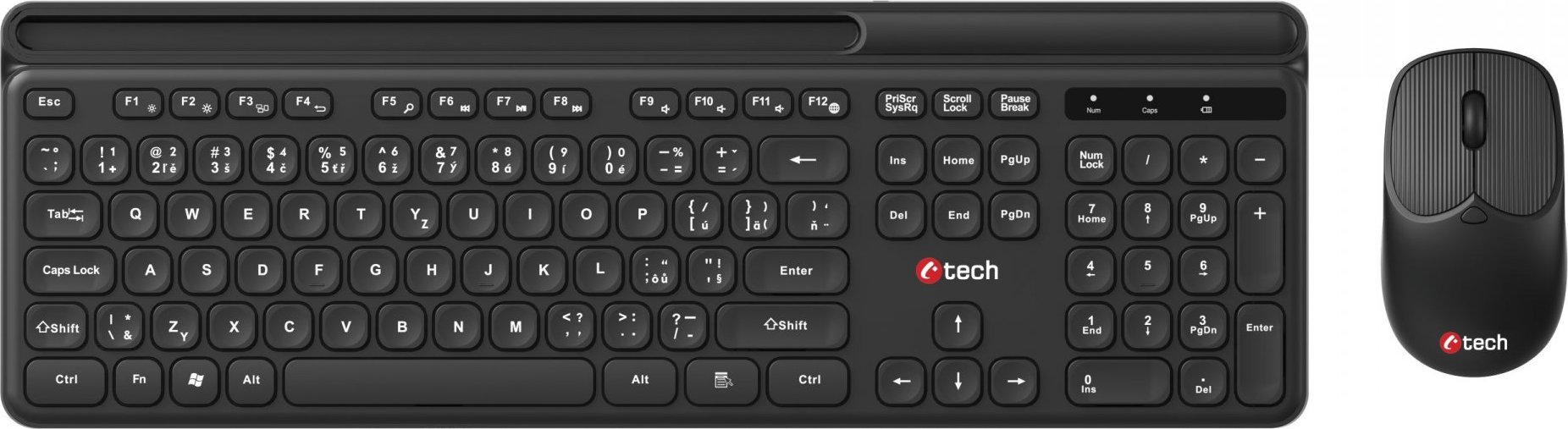 C-TECH klávesnice s myší WLKMC-05B, Bezdrátový set 2.4GHz, CZ, Černá