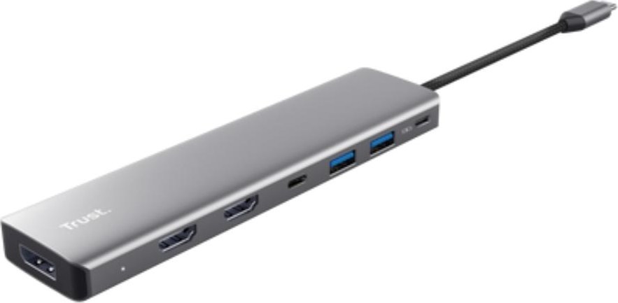 TRUST Dokovací stanice DALYX 7v1, 1xDP, 2xHDMI, 2xUSB-C, 2xUSB, šedá