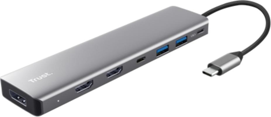 TRUST Dokovací stanice DALYX 7v1, 1xDP, 2xHDMI, 2xUSB-C, 2xUSB, šedá