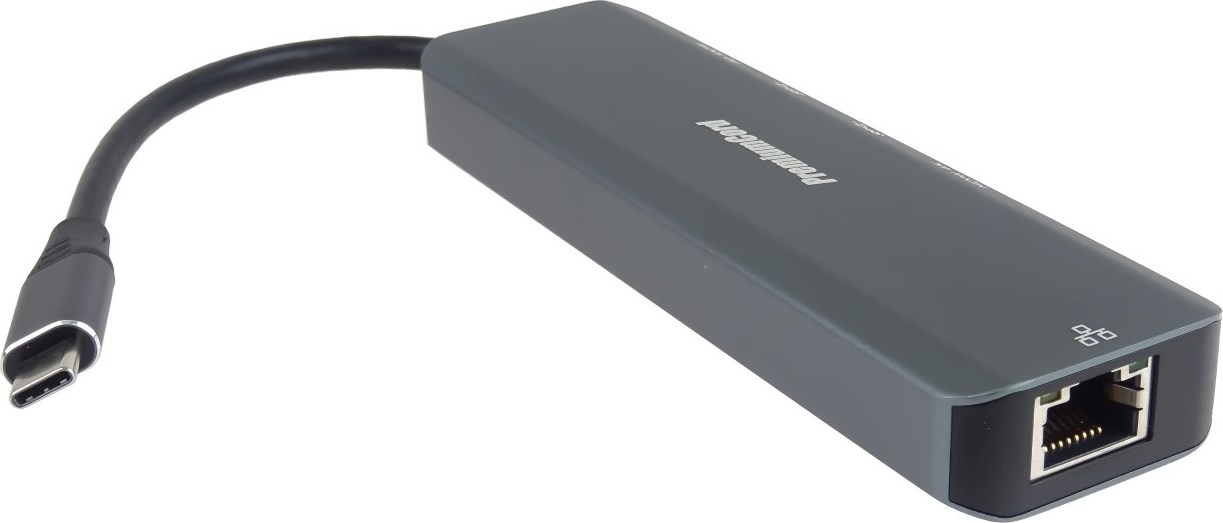 PREMIUMCORD Adaptér USB-C na Gigabit 10/100/1000Mbps + 1x HDMI,  2x USB3.2, 1x PD 100W konektor, Šedá