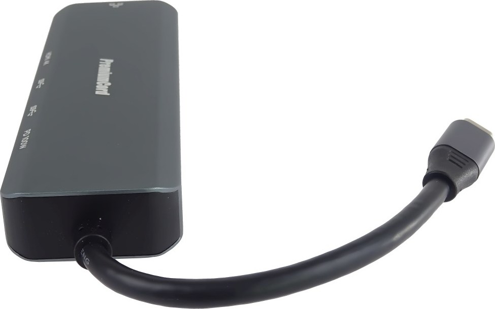 PREMIUMCORD Adaptér USB-C na Gigabit 10/100/1000Mbps + 1x HDMI,  2x USB3.2, 1x PD 100W konektor, Šedá