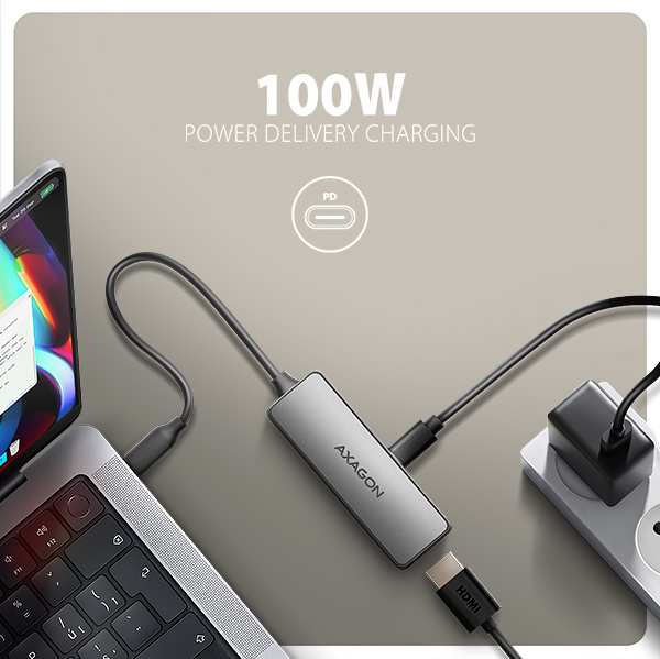 AXAGON RVC-HI8KPD, USB-C -> HDMI 2.1 redukcia / adaptér, 8K/60Hz, 4K/144Hz, HDR10+, PD100W