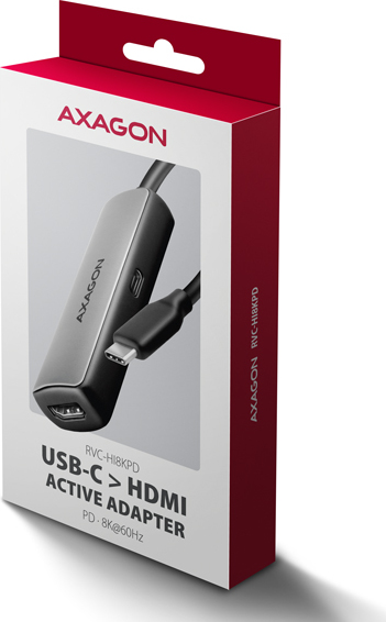 AXAGON RVC-HI8KPD, USB-C -> HDMI 2.1 redukcia / adaptér, 8K/60Hz, 4K/144Hz, HDR10+, PD100W
