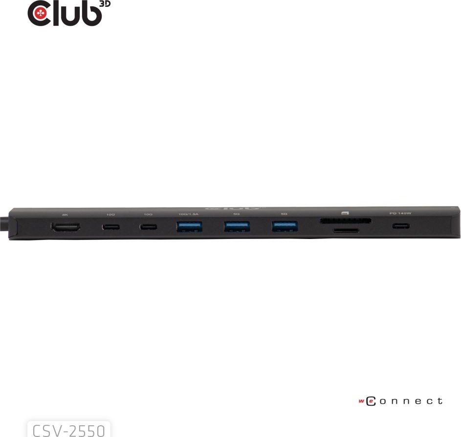 Club 3D Club3D Dokovací stanice USB-C 10v1, 140W PD, 1xHDMI, 3xUSB-C, 3xUSB, 1xRJ45, černá