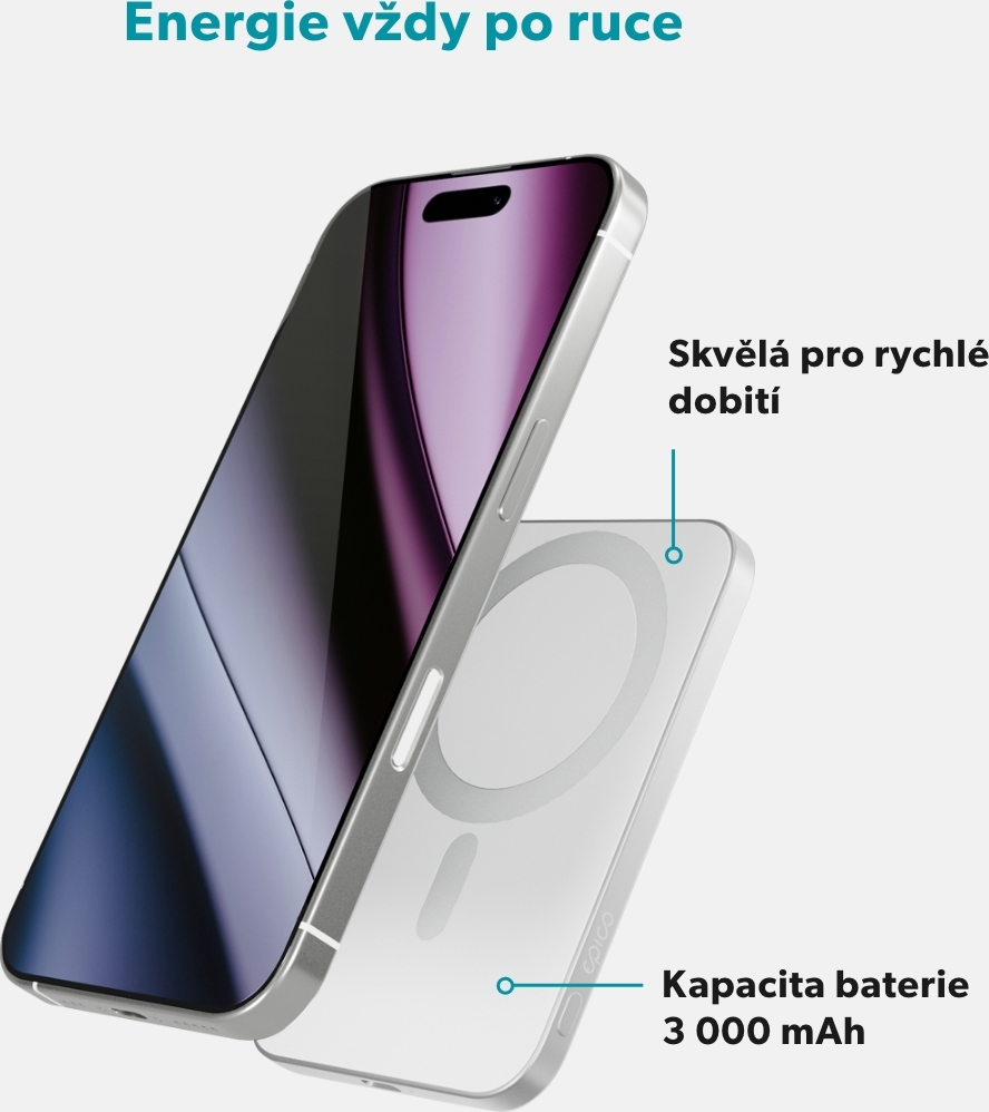 Epico 3000mAh Alu Mag+ PowerBanka EM31 - stříbrná