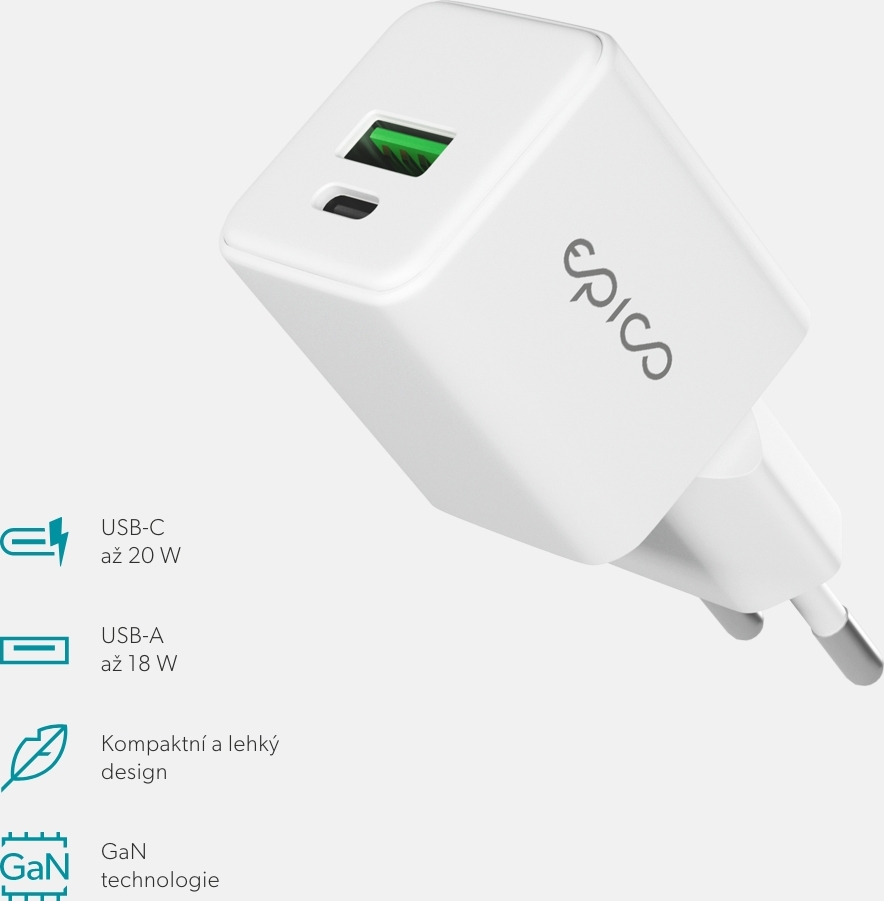 Epico UltraBoost GaN 20W síťový adaptér EA20 - bílá