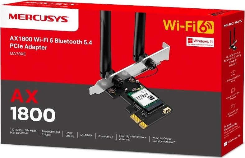 MERCUSYS MA70XE WiFi6E PCIe adapter (AX1800,2,4GHz/5GHz,Bluetooth5.4)