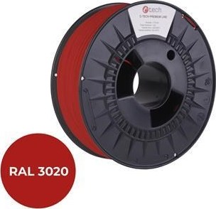 C-TECH Tisková struna (filament) PREMIUM LINE, PLA, dopravní červená, RAL3020, 1,75mm, 1kg