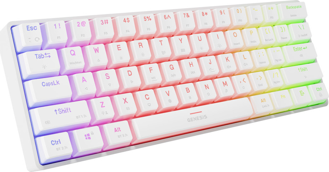 Genesis herní klávesnice THOR 660 G2/Gateron Red/USB+BT/US layout/Bílá