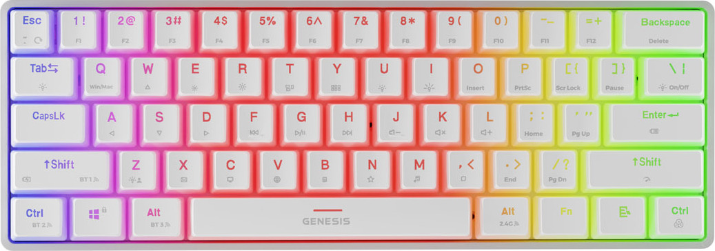 Genesis herní klávesnice THOR 660 G2/Gateron Red/USB+BT/US layout/Bílá