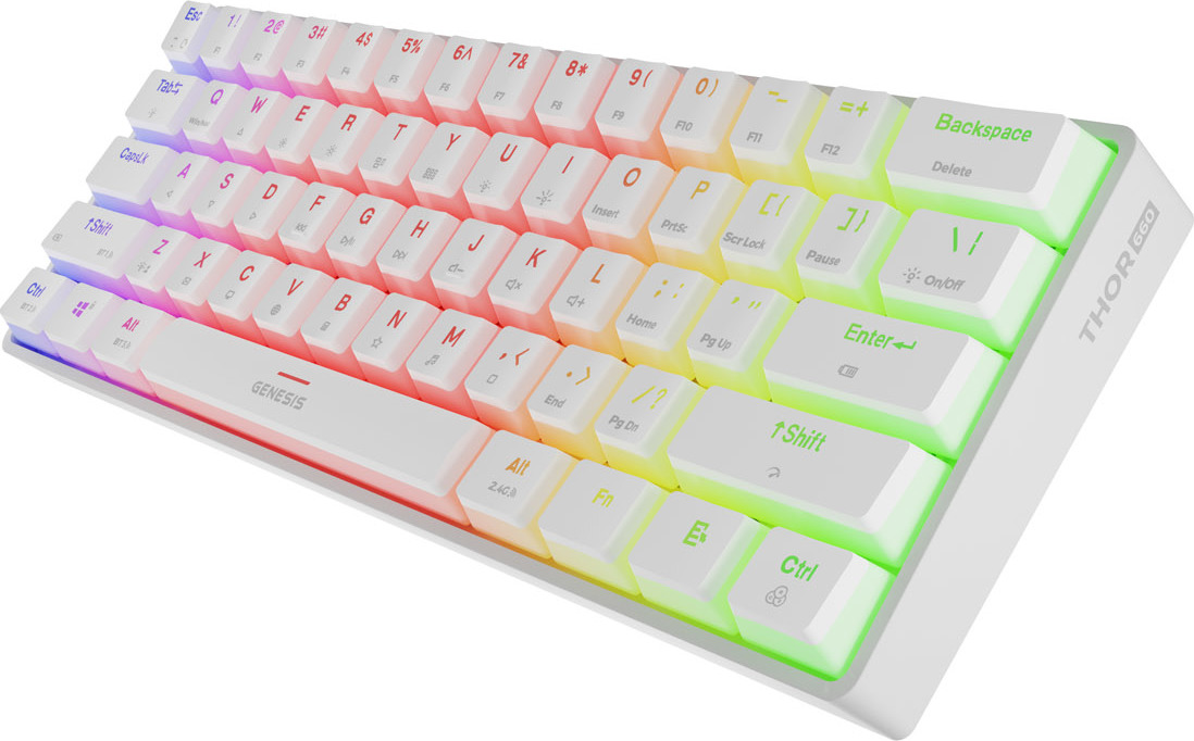 Genesis herní klávesnice THOR 660 G2/Gateron Red/USB+BT/US layout/Bílá