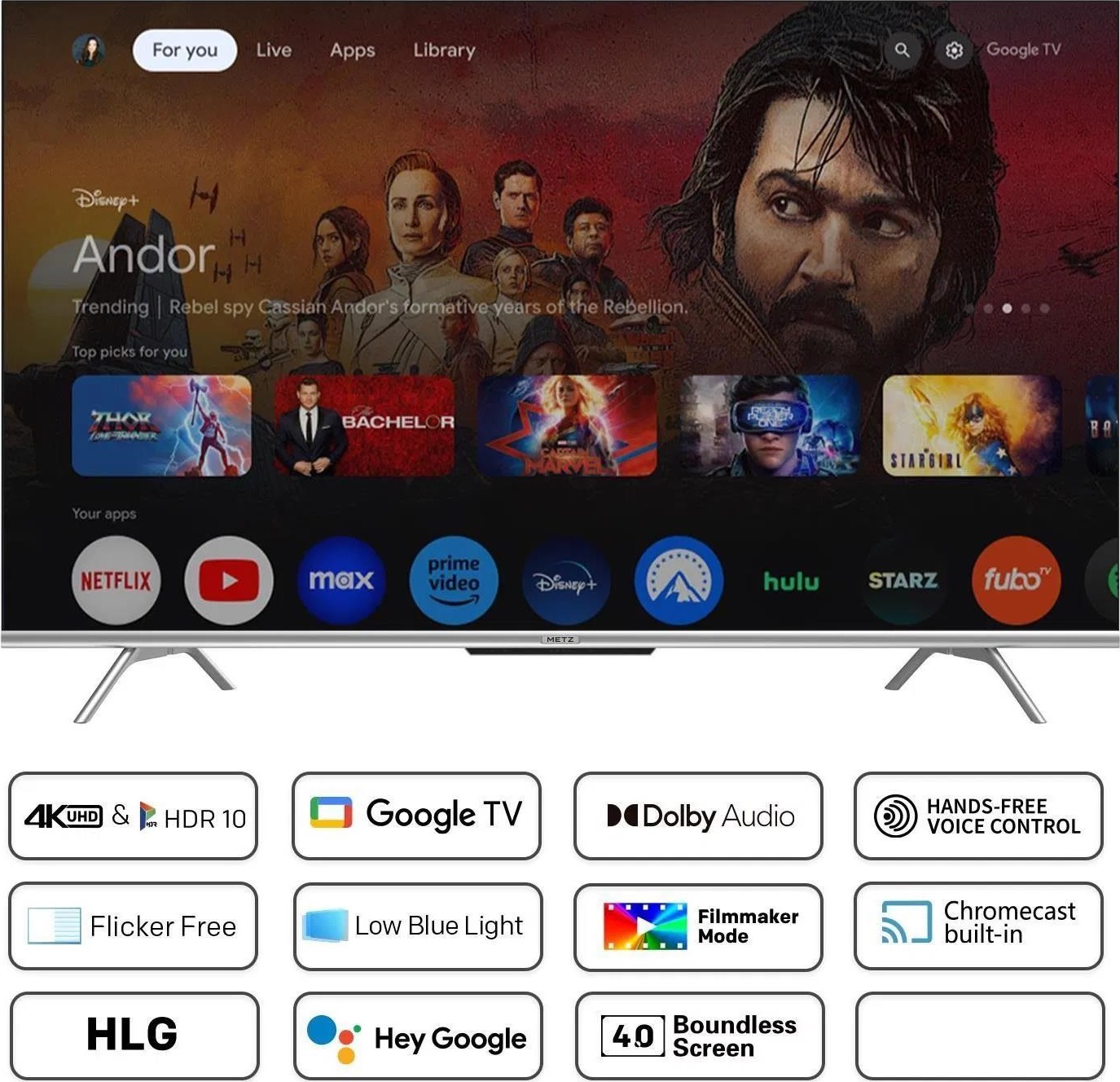 Metz 65MUD7000Z 65" TV, 4K Ultra HD, LED, Bluetooth, WiFi, Google TV, HDR, DTS Studio Sound