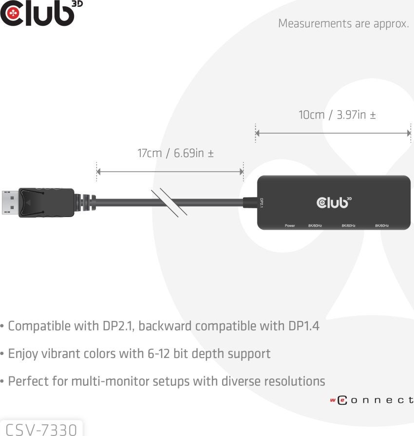 Club 3D Club3D hub MST (Multi Stream Transport) DisplayPort 1.4 na 3x HDMI 8K60Hz (M/F)