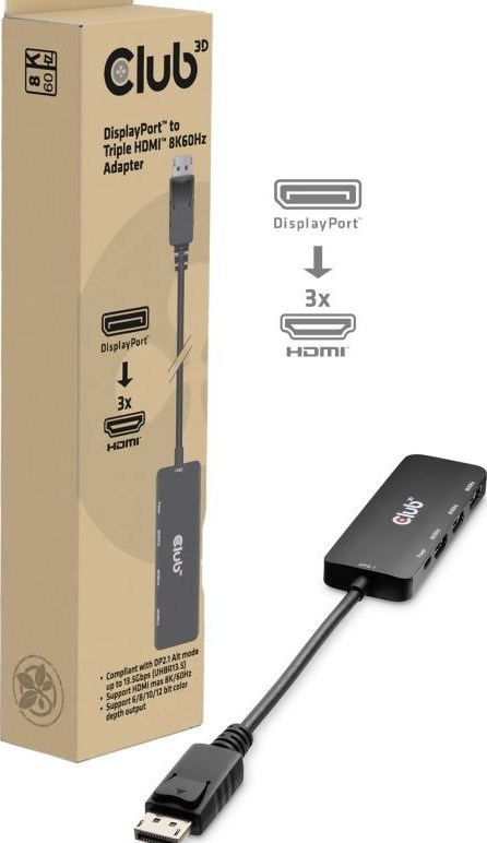 Club 3D Club3D hub MST (Multi Stream Transport) DisplayPort 1.4 na 3x HDMI 8K60Hz (M/F)