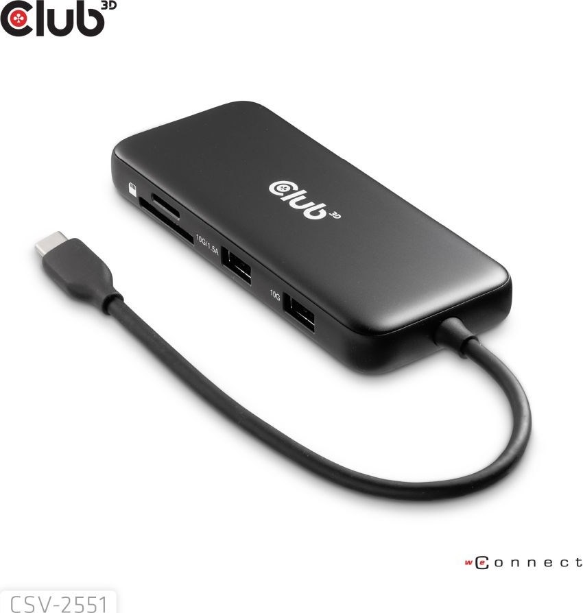 Club 3D Club3D Dokovací stanice USB-C 8v1, 1xHDMI, 1xDP, 1xUSB-C, 2xUSB, 1xRJ45, černá