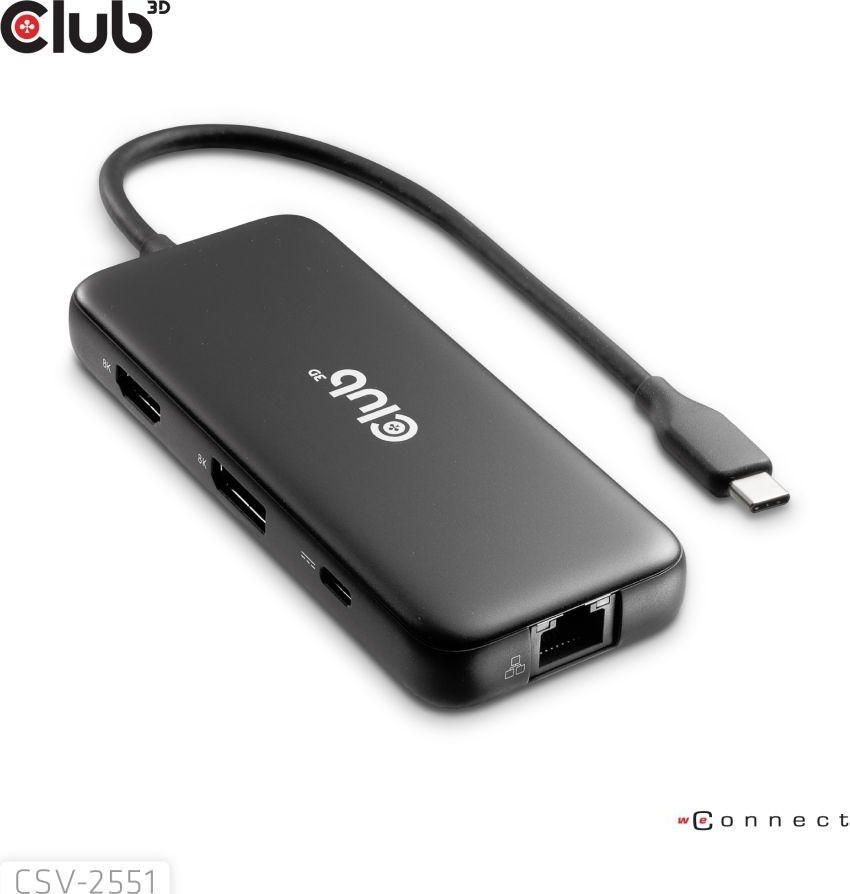 Club 3D Club3D Dokovací stanice USB-C 8v1, 1xHDMI, 1xDP, 1xUSB-C, 2xUSB, 1xRJ45, černá