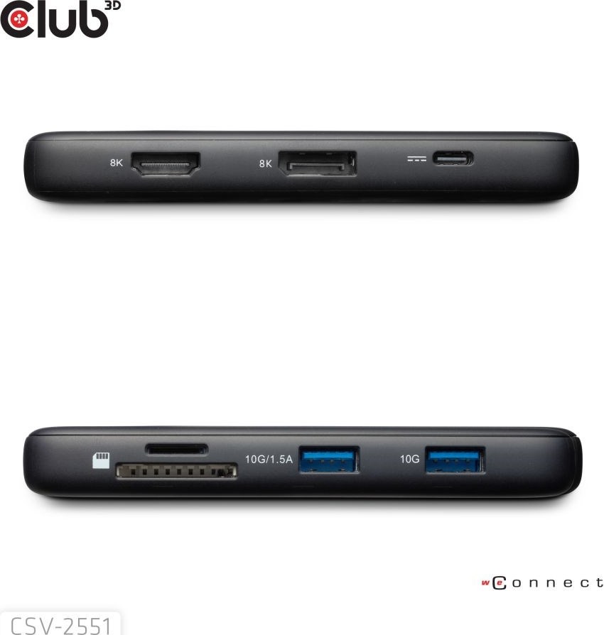 Club 3D Club3D Dokovací stanice USB-C 8v1, 1xHDMI, 1xDP, 1xUSB-C, 2xUSB, 1xRJ45, černá