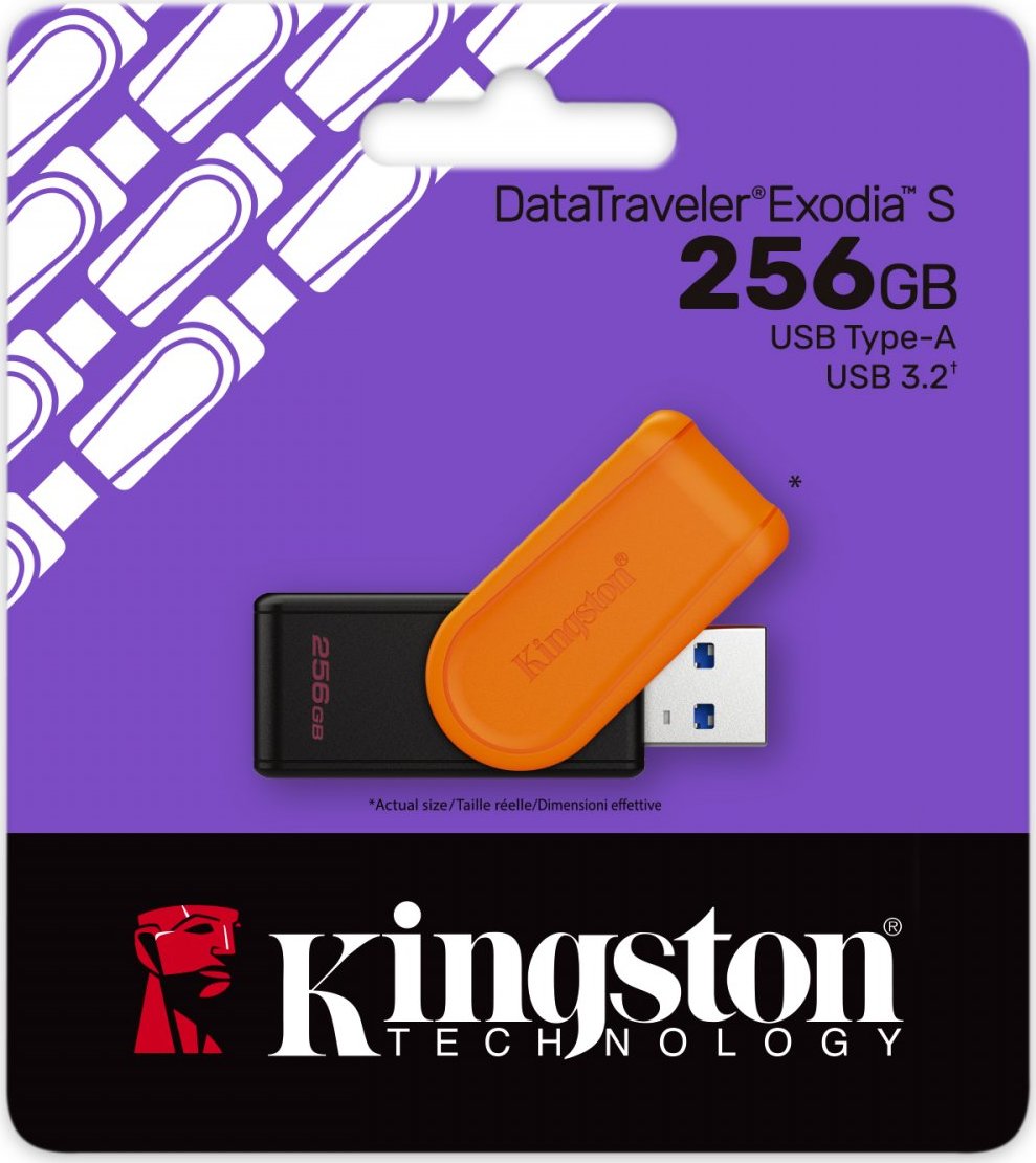 Kingston Flash Disk 256GB USB3.2 Gen 1 DataTraveler Exodia S (Black + Orange)