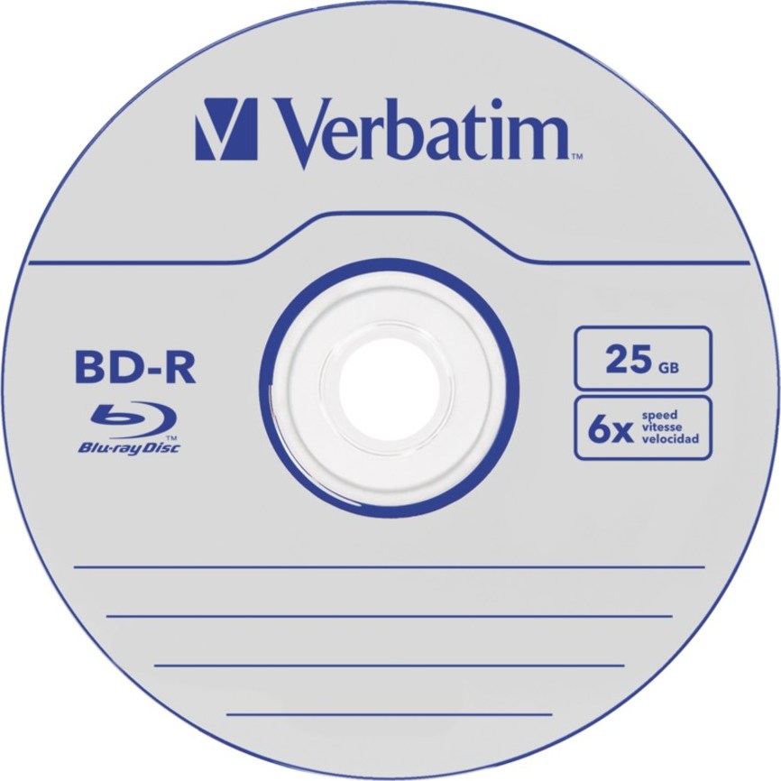 VERBATIM BD-R SL Datalife (25-pack)Blu-Ray/Spindle/6x/25GB WHITE BLUE SURFACE