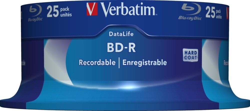 VERBATIM BD-R SL Datalife (25-pack)Blu-Ray/Spindle/6x/25GB WHITE BLUE SURFACE