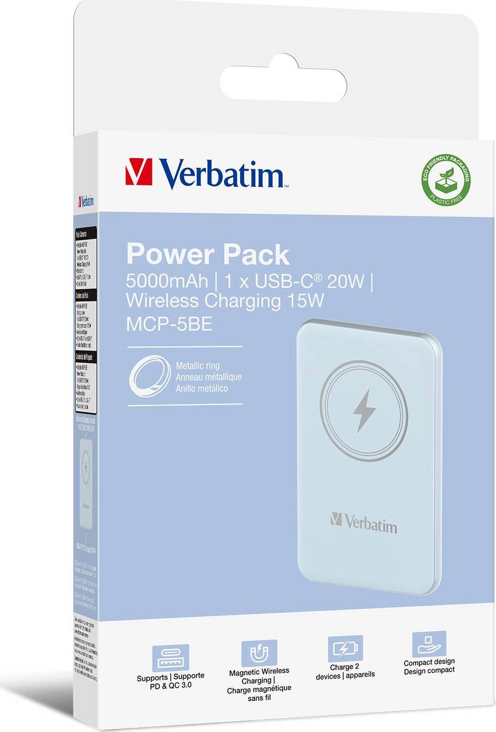 VERBATIM Powerbanka Charge 'n' Go, Magnetická, 5000 mAh, USB-C, Modrá