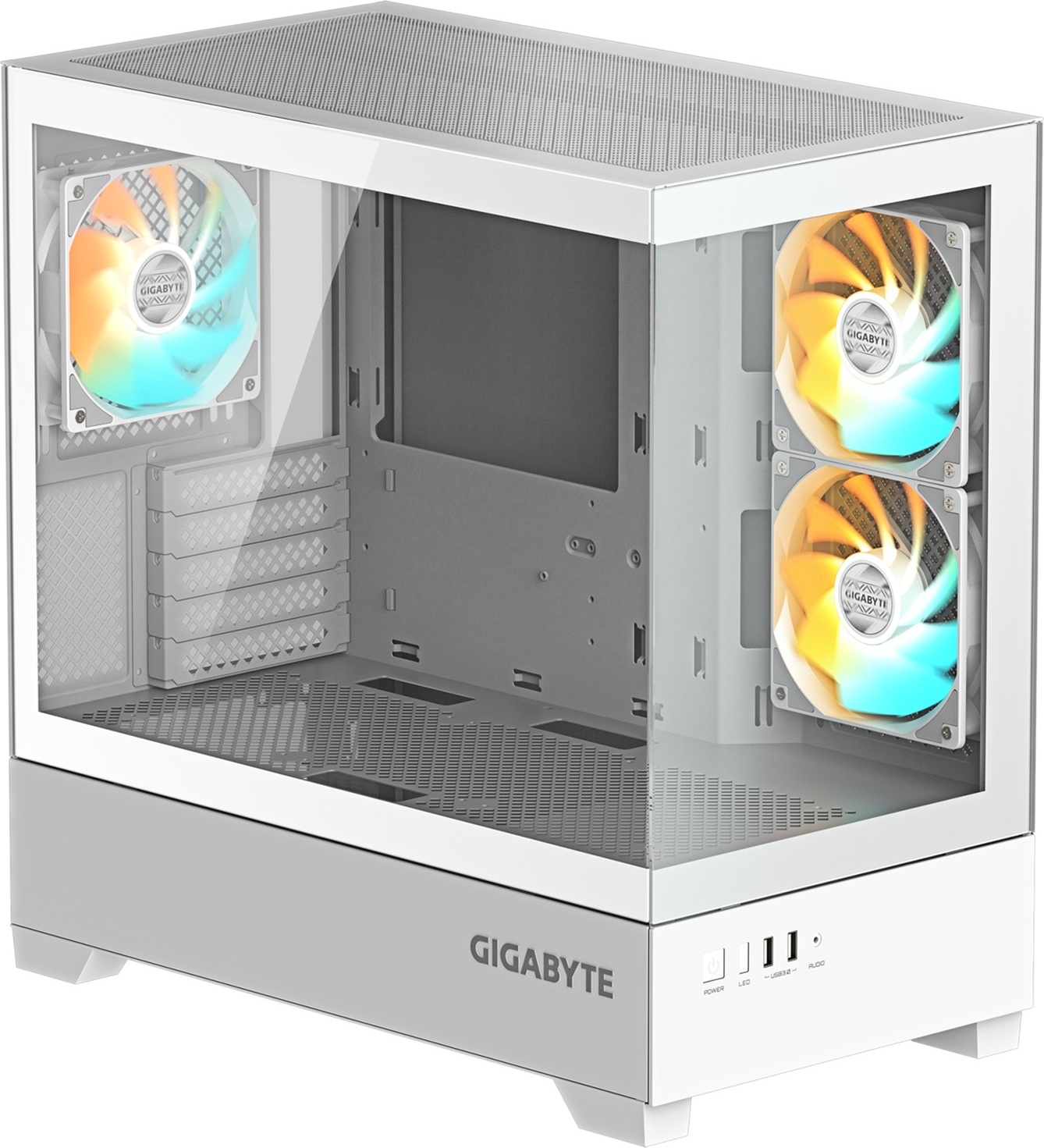 GIGABYTE case GB-C201PI, Mid tower, 2xUSB 3.0, 3x 120mm ARGB Fan, bílá