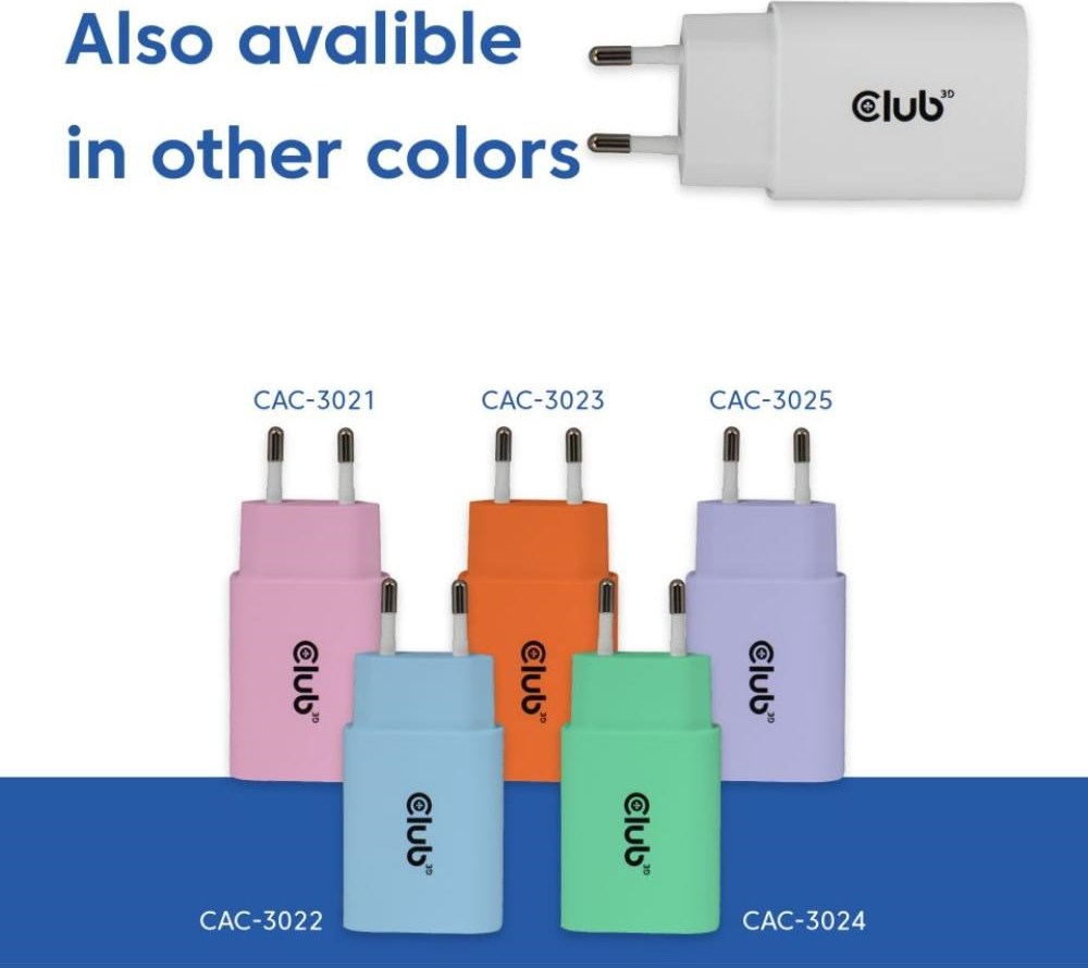 Club 3D Club3D Nabíječka, USB-C, Power Delivery 15V/2A, 2-pack, bílá