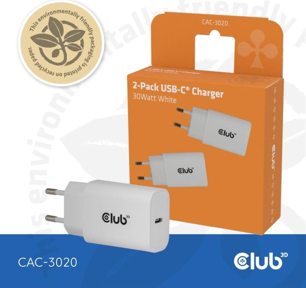 Club 3D Club3D Nabíječka, USB-C, Power Delivery 15V/2A, 2-pack, bílá
