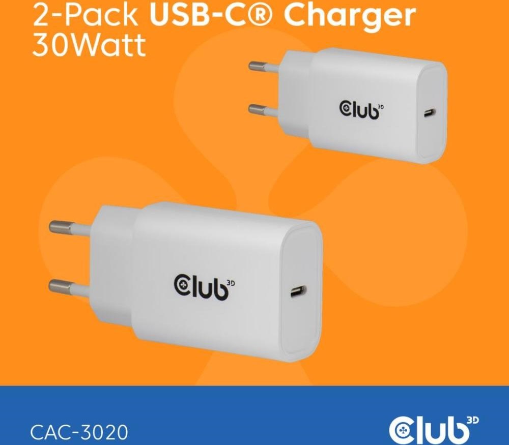 Club 3D Club3D Nabíječka, USB-C, Power Delivery 15V/2A, 2-pack, bílá